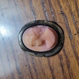 Antique Edwardian Victorian Pink Mildred Glass Cameo Brooch Most Likely Sterling